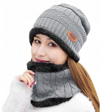 HindaWi Womens Beanie Winter Hat Scarf Set Slouchy Warm Snow Knit Skull Cap - Light Grey - CE188EH3GWX