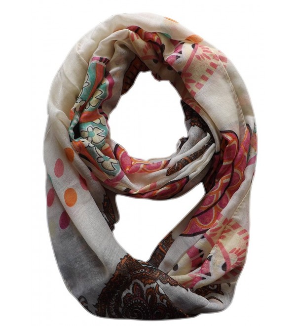 Peach Couture Vivid & Lively Lightweight Paisley Damask Infinity Loop Scarf - Cream - C111JAHHZML