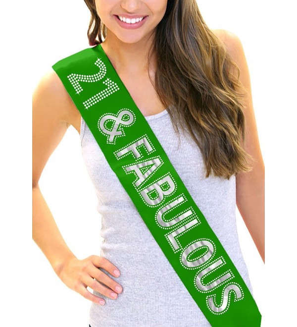 21 & Fabulous Silver Foil & Rhinestone 21st Birthday Girl Sash RhinestoneSash - Green-silver Foil - CF12N27DKQC