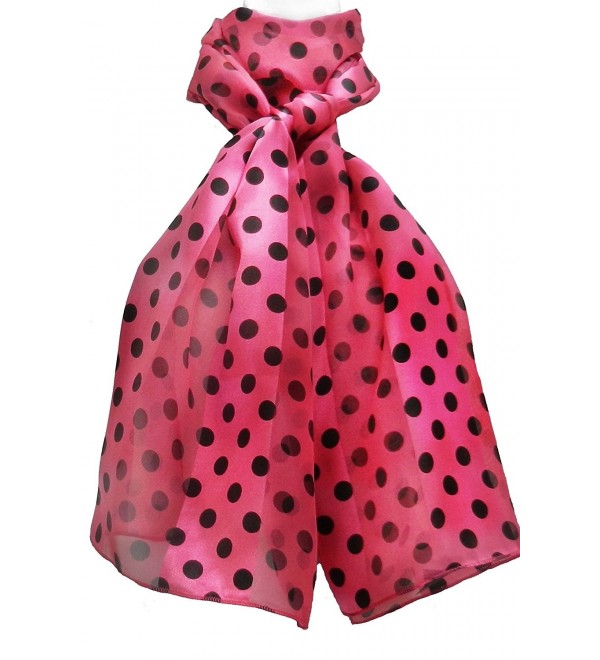 Imagine If... Silk Feel Women Scarf - Polka Dots - Polka Dots - Black on Hot Pink - CF12H3JGXDF