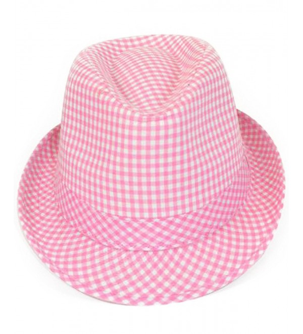 Checkered Cool Cat Fedora Hat - Pink - CP11MMJTFFP