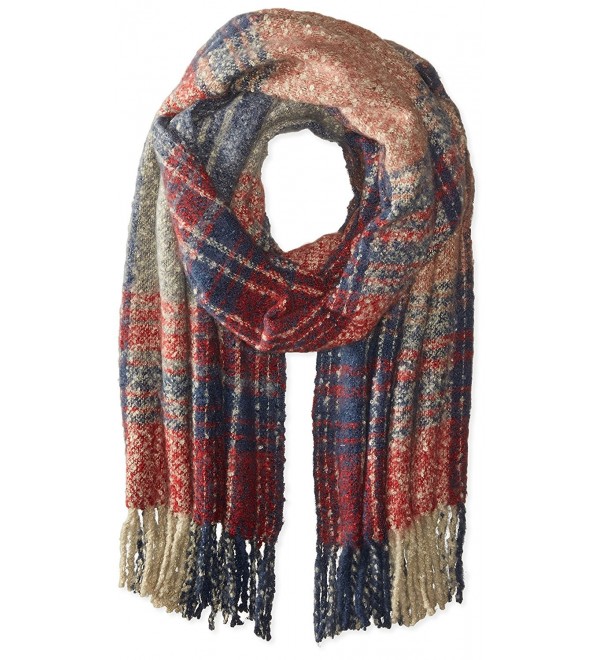 La Fiorentina Women's Oversized Plaid Scarf with Fringe - Red/Grey/Navy - CQ11UW5DG47