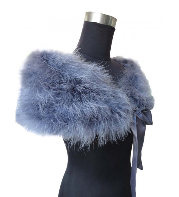 Real Ostrich Feather Cape With Silk ribbon Scarf Party protect your shoulders - Gray - C0183NG8M3Y