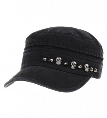 WITHMOONS Cadet Cap Military Skull Stud Cotton Army Hat DW4411 - Black - CC12KMLBE67