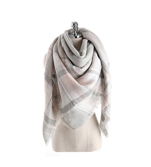 Women's Cozy Tartan Scarf Wrap Shawl Neck Stole Warm Plaid Checked Pashmina - Gray Pink - CL186L90OLT