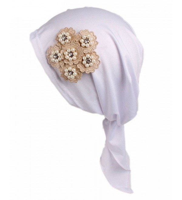 Luccy K Womens Ruffle Chemo Hat Elegant Beanie Head Scarf - White - CC1825OTIL9