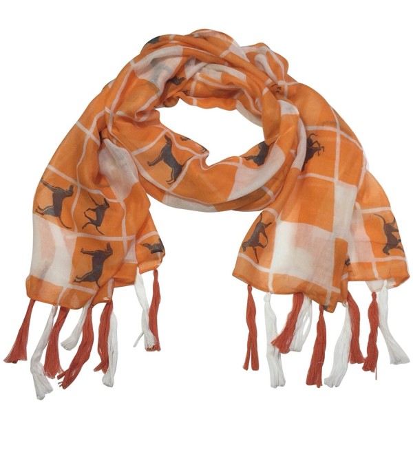 Orange and White Squares Coon hound Dog Fringe Tassel Lightweight Scarf - CM12O17ZLSG