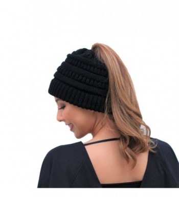 After2 Warm Ponytail Beanie For Women Cute Cable Knit Winter Hat - Black - CK189I99ASW