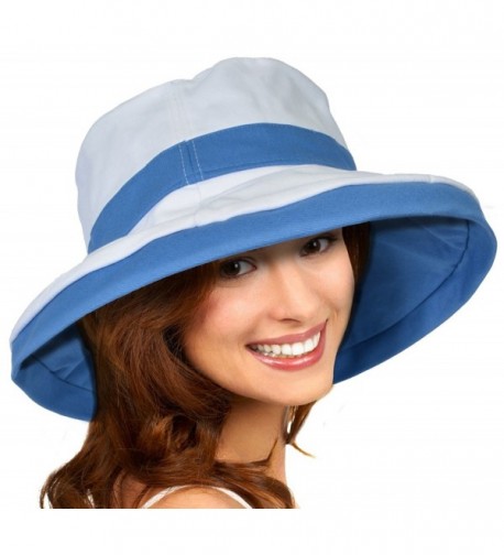 Sun Blocker Women's Sun Hat Reversible Bucket Cap UPF 50+ Outdoor Travel Beach Hat - Blue/White - C517XQ6DL08