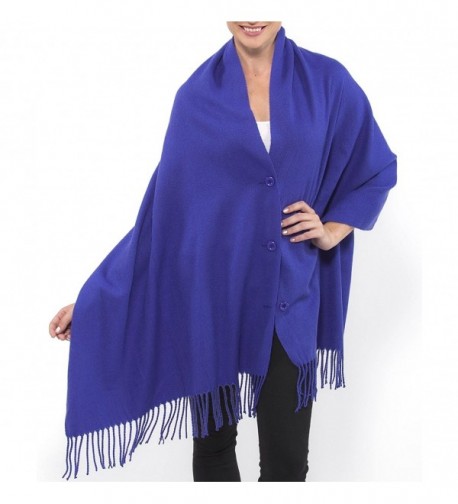 Alpine Swiss Women's Pashmina Button Up Shawl Cape Poncho Blanket Scarf Wrap - Blue - CN1284AERYN