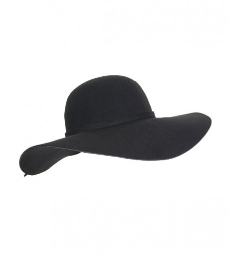 Vintage 100% Wool Felt Large Floppy Hat Bowler Fedora with Wide Brim and Trim - Black - CK186782T70
