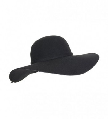 Vintage 100% Wool Felt Large Floppy Hat Bowler Fedora with Wide Brim and Trim - Black - CK186782T70