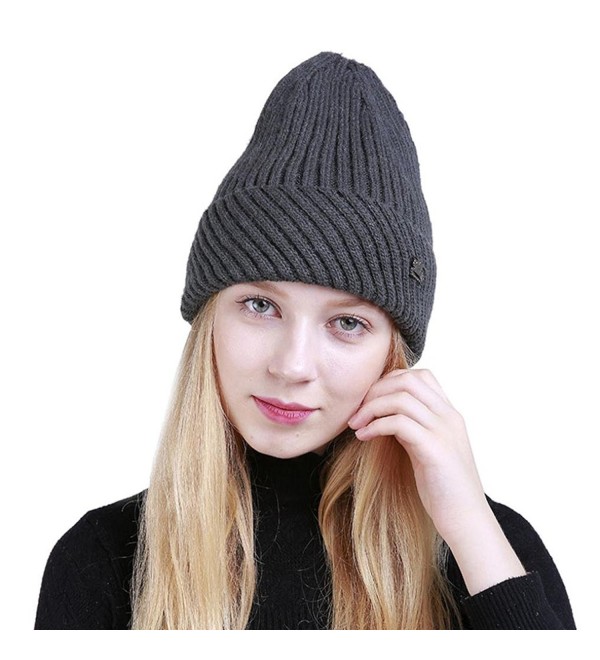 Hunputa Womens Hat Winter- Women Warm Winter Thick Crochet Knit Wool Ski Caps Lined Beanie Hat Skull Cap - Gray - CR188RRLXAU