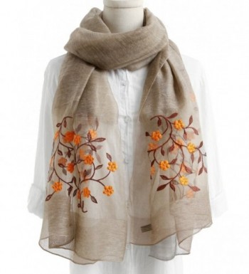 WS Natural Silk Wool Scarf / Shawl / Wrap /Sheer For Women Scarves And Wraps With Gift Packaging - Khaki Flower - CY1893AQQ39