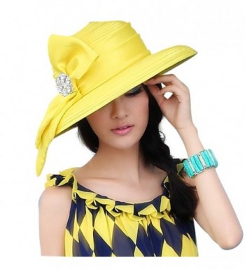 June's Young Women Hats for Church Tea Party Fashion Hats 2 Colors - Yellow - CS11OI9SNBT