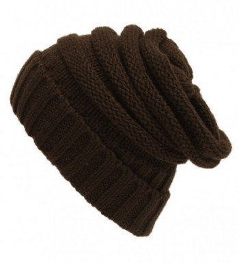 Purjoy Trendy Warm Chunky Soft Knit Slouchy Beanie Skully Hat for Men & Women - Brown - CX187OSGLLO