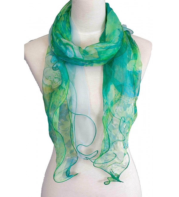 Double Layer 100% Silk- Floral Ruffle Silk Scarf- Summer scarf - Green - CS17Y04L89E