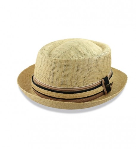 Mens Raffia Straw Raffia Porkpie Fedora Trilby Hat - Natural - CV11K20ED2V