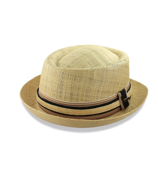 Mens Raffia Straw Raffia Porkpie Fedora Trilby Hat - Natural - CV11K20ED2V