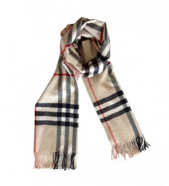 Brighter Threads Premium Cashmere Scarf Super Soft Wool Pashmina Winter Scarf 79" x 24" - Beige Plaid - CE1876DLOQT