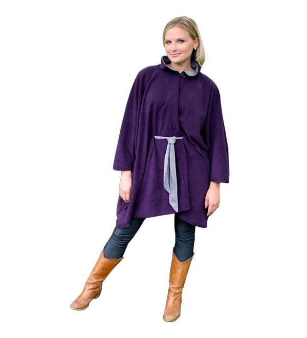 Evelots Town & Country Cape w/ Faux Suede Belt L/XL- Eggplant - CN12I8UJEH5