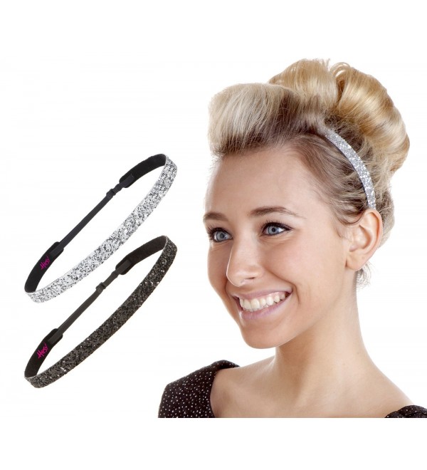 Hipsy Women's Non-Slip Headband Adjustable Glitter 2pk Black & Silver - Skinny Black & Silver 2pk - CC12GPLUKBX