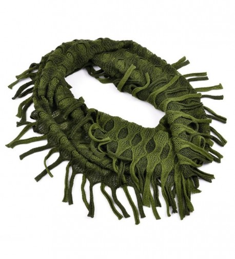 AOLOSHOW Winter Crochet Knit Fringe Infinity Loop Scarf- Various Styles & Colors - Ribbed Knit - Olive & Green - CL184SD25LN