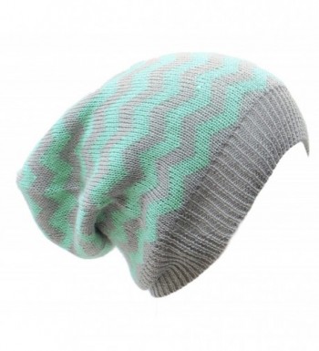 AN Slouchy Beanie Hat Chevron Fashion Knit Cap Chic Zigzag Lightweight Unisex - Mint Gray - C012CZK1NLJ