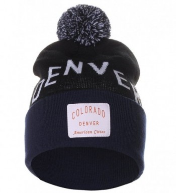 American Cities Unisex USA Fashion Arch Cities Pom Pom Knit Hat Cap Beanie - Denver Black Navy - CN12NGGK25C