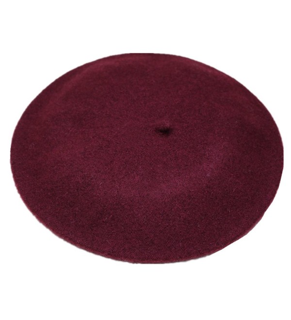 Joyhy Women's Solid Color Classic French Style Beret Beanie Hat - Wine Red - CZ12MXS5B7F