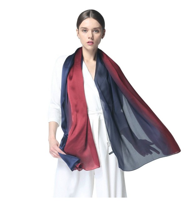 Silk Scarf Women Long Scarves Elegant Soft Wraps Shawl Lightweight Bridal Evening Scarf - Burgundy&blue - C41804MYSXL