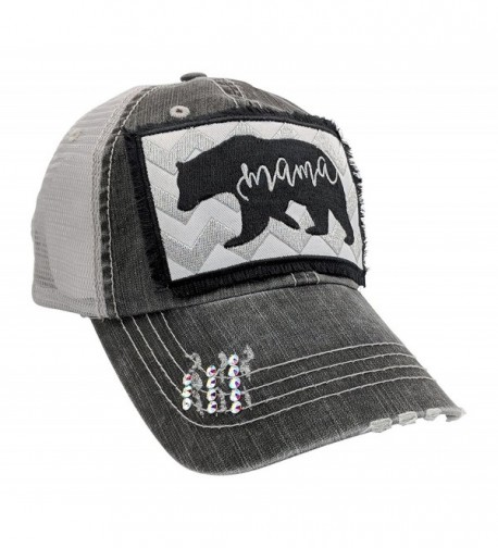 Loaded Lids Women's Mama Bear Embroidered Patch Baseball Cap - Distressedgrey/Crystals - CI18CC4XQ74