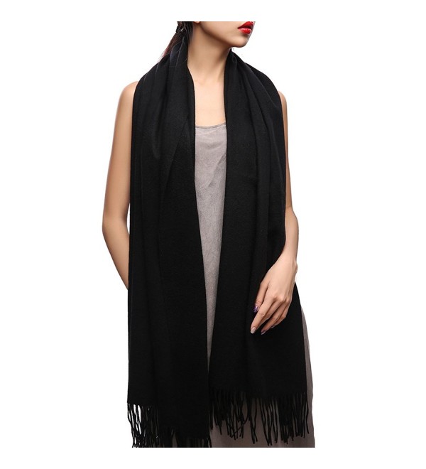 Winter Cashmere Wool Scarf Shawl- Oversized Wrap Scarves For Women FURTALK Designed - Black - CZ17XWDAAMQ