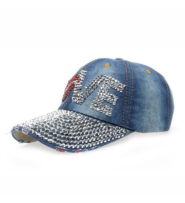 Deer Mum Lady Studded Rhinestone Lip Design Adjustable Baseball Cap - A-light Blue - CM11RR332F5