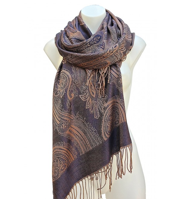 Terra Nomad Women's Soft & Silky Luxury Pashmina Scarf Shawl Shoulder Wrap - Dark Blue/Gold - CD1214DQIIV