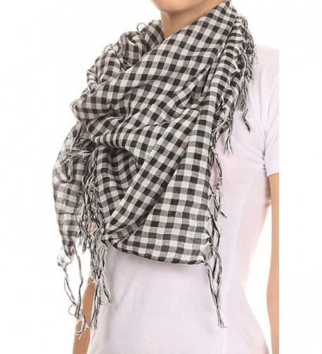 AN Womens Plaid Scarf Check Squares in Buffalo Plaid or Gingham Squares Tassels - Black Gingham - CU1180PV6D9