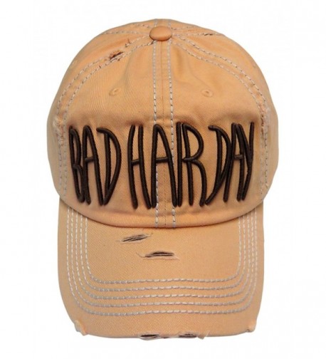 Embroidered Bad Hair Day Washed Vintage Baseball Cap Hat - Peach - CH185M9Z547