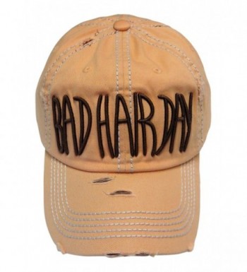 Embroidered Bad Hair Day Washed Vintage Baseball Cap Hat - Peach - CH185M9Z547