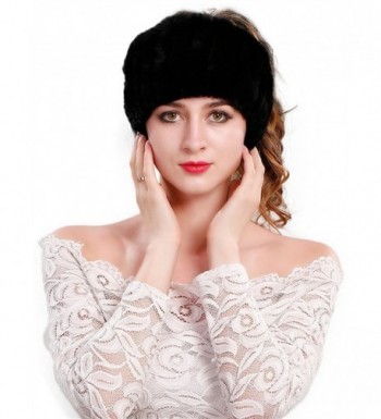 LITHER Women's Rabbit Fur Headband Winter Wrap Cap For Winter Earwarmer Earmuff - Black - CW187IQRYTM