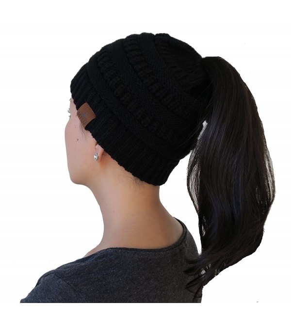 MYLU Knit Winter Beanie/Hat For Ponytail or Buns- Sports- One Size Fits All - Black - C2189H78TMS