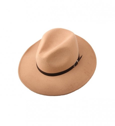 Prefe Women Wide Brim Vintage Wool Jazz Hat Panama Hat with Belt - Beige - CO1888HIKR0