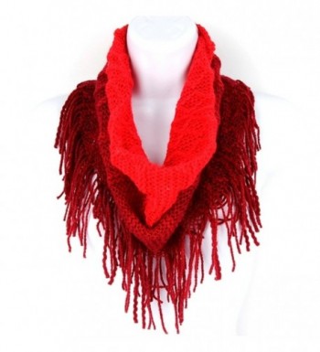 Britt's Knits Women's Britt's Knits Acrylic Ombre Infinity Scarf With Fringe Accessory - Deep Red - CF188TCE994