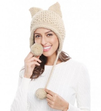 Bellady Winter Crochet Beanie Beige in Women's Skullies & Beanies