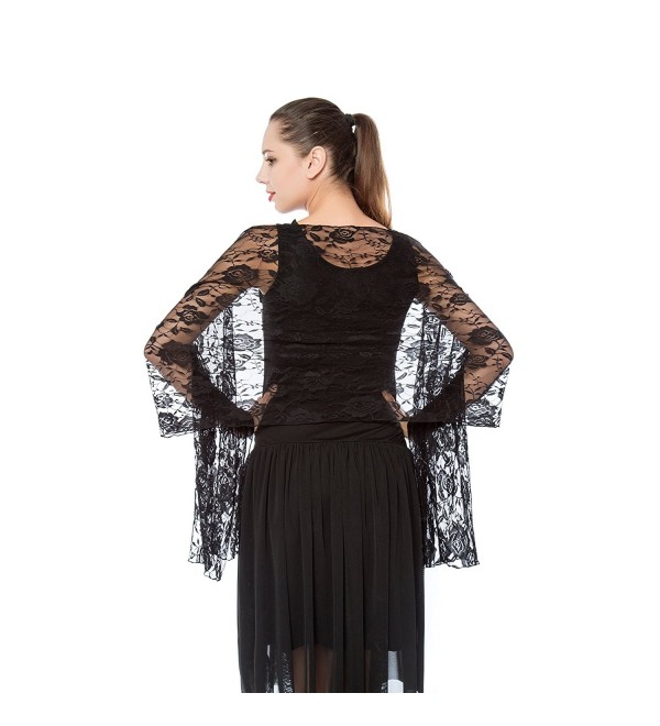 Women Lightweight Rose Lace Shawl- Gzcvba Bridal Evening Party Wrap Scarf - Black - CY1878OE9OH