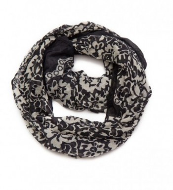 Huan Xun Women Floral Print Circle Infinity Scarf Long - B Black and White - CJ11P7VRYG7