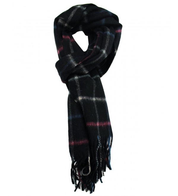 Modadorn Winter Sale Checkered Cashmere Feel Wool Fringe Scarf - Black - CD11D7FI2H5