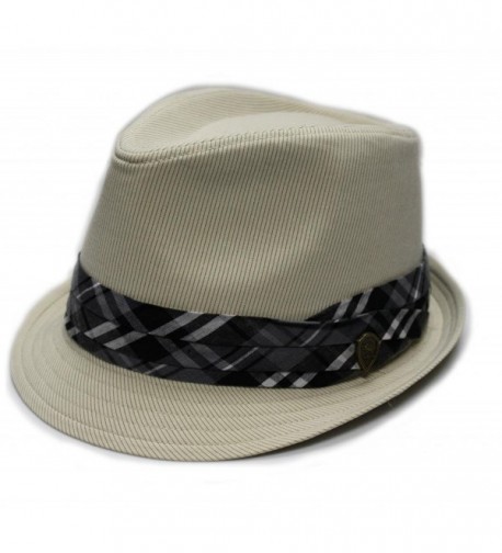 Father's day Gift City Hunter Pmt580 Pin Stripe with Plaid Band Fedora (4 Colors) - Khaki - CR11E3XSJDH