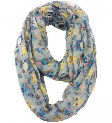 Lina & Lily Owl Print Infinity Loop Scarf for Women Lightweight - Light Grey - C711PVN0HL5