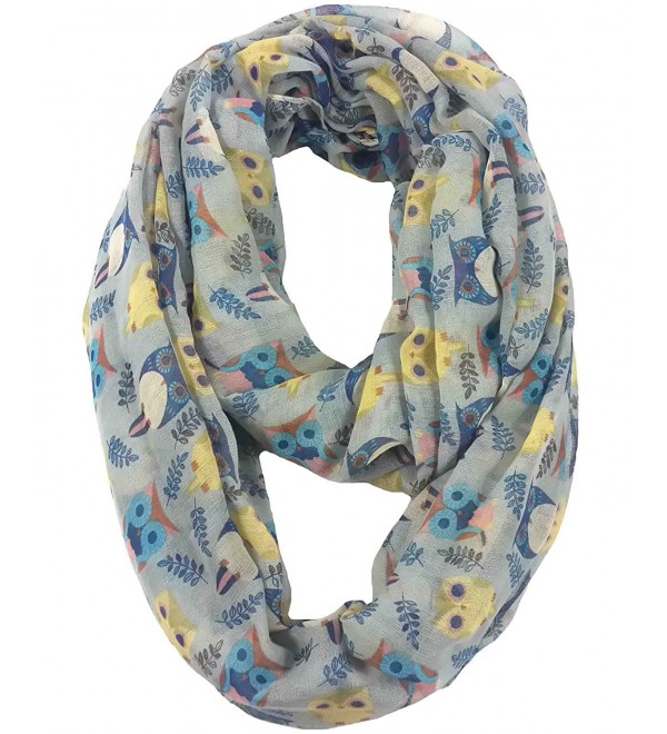 Lina & Lily Owl Print Infinity Loop Scarf for Women Lightweight - Light Grey - C711PVN0HL5