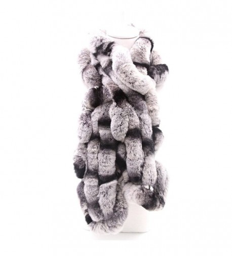 MMFur Natural Rex Rabbit Women Fur Knit Scarf Warm Long - White Gray - C812LUG34JX